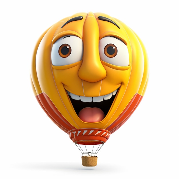 ballon à air chaud de dessin animé avec un visage souriant et une poignée en bois