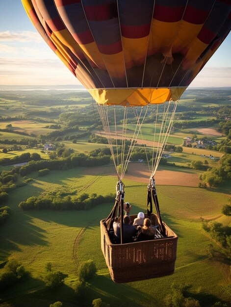 Photo un ballon à air chaud avec des gens à l'intérieur