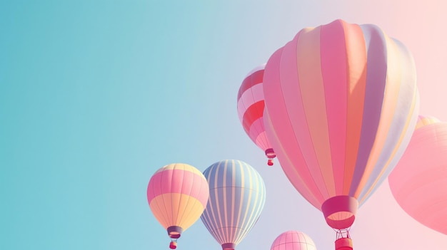 un ballon à air chaud rose et bleu avec un motif à rayures roses et bleues