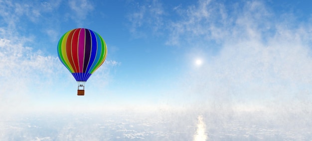 Ballon à air chaud volant au-dessus des nuages