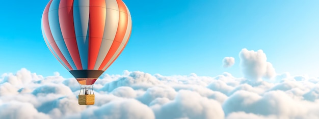 Ballon à air chaud volant dans la bannière du ciel bleu avec espace de copie réalisé avec l'IA générative