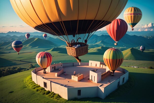 Ballon à air chaud volant projet de jeu de planeur sports extrêmes projet de voyage dans le ciel fond de papier peint