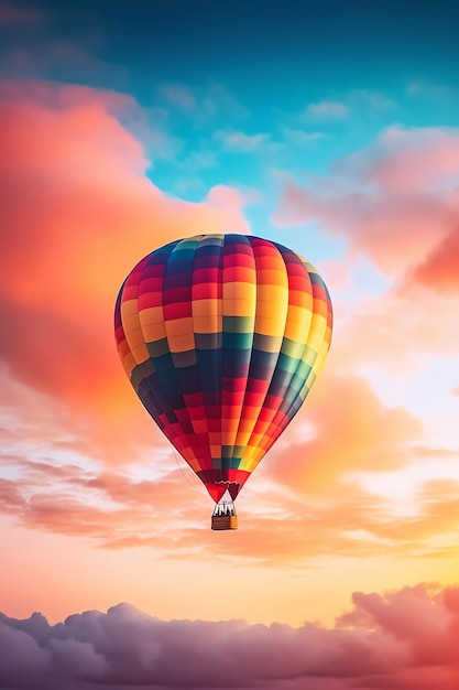 Photo ballon à air chaud avec vue sur le paysage