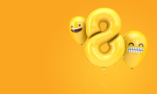 Ballon d'anniversaire numéro avec emoji fait face à des ballons d render