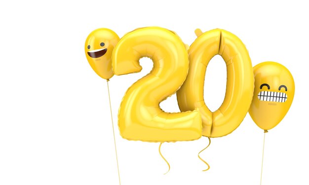 Ballon d'anniversaire numéro avec emoji fait face à des ballons d render