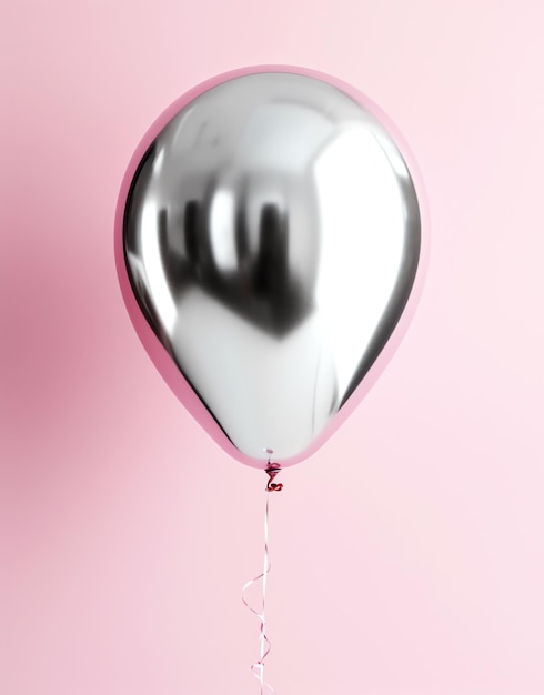 Photo un ballon argenté sur fond rose