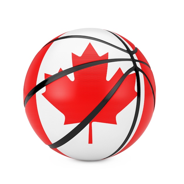 Ballon de basket-ball avec le drapeau du Canada sur fond blanc. Rendu 3D