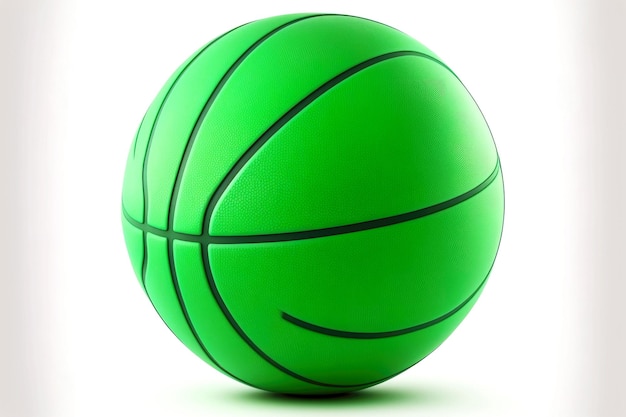 Ballon de basket-ball vert vif tournant dans l'air isolé sur fond blanc