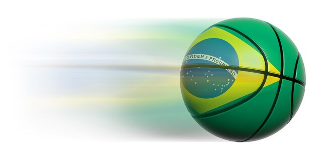 Ballon de basket avec le drapeau du Brésil en mouvement isolé