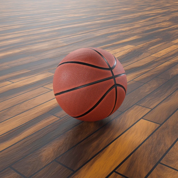 Ballon de basket sur le fond de parquet