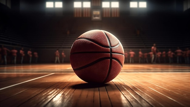 Ballon de basket sur fond de sport d'arène généré par ai