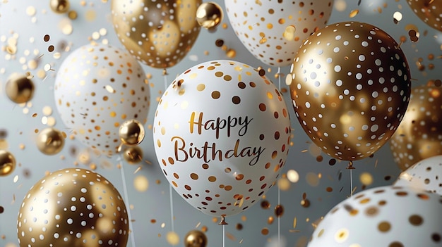 Ballon blanc avec une bannière d'anniversaire