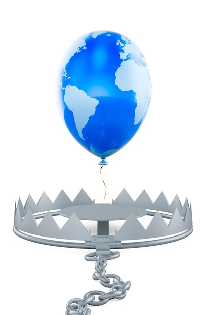 Ballon avec carte de la Terre dans le rendu 3D du piège