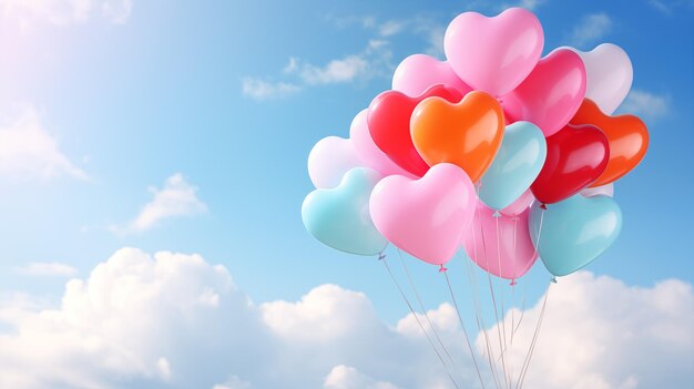 Photo ballon de cœur corful avec fond de ciel bleu jour de la saint-valentin ia générative