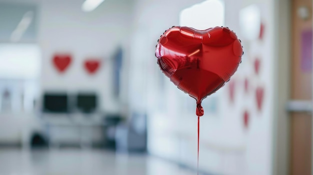 Un ballon de cœur rouge vibrant dans un centre de don dans le contexte des notes encourageantes de la Journée mondiale des donneurs de sang