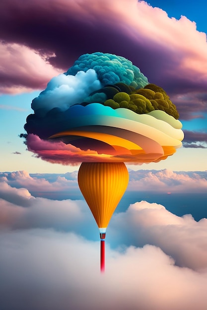 Un ballon coloré avec le nuage de mots dessus