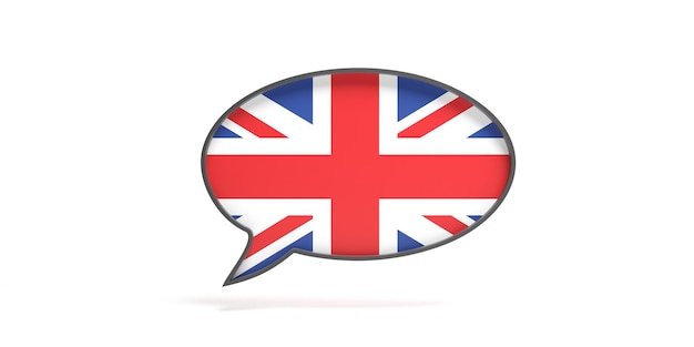 Ballon de conversation drapeau britannique isolé sur blanc illustration 3d du concept de langue anglaise