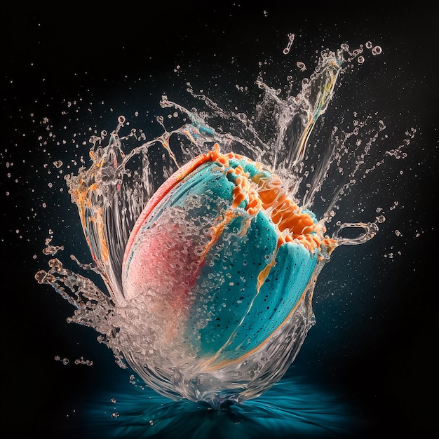 Un ballon d'eau coloré éclatant généré par l'IA