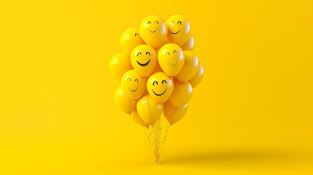 Ballon avec une emoticone souriante sur fond jaune