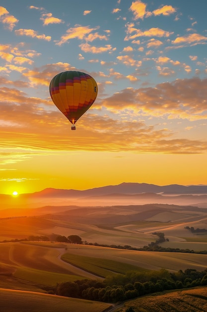 Photo le ballon est jaune et vert et il monte haut dans le ciel.