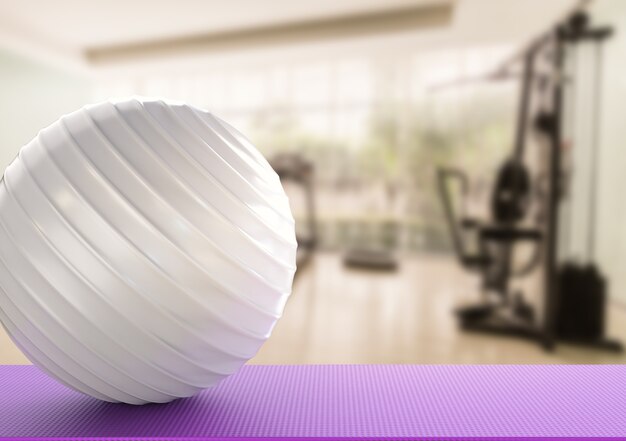 Ballon de fitness rendu 3D sur tapis de yoga