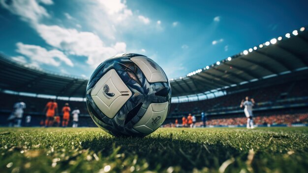 Un ballon de foot à botter dans un stade ensoleillé