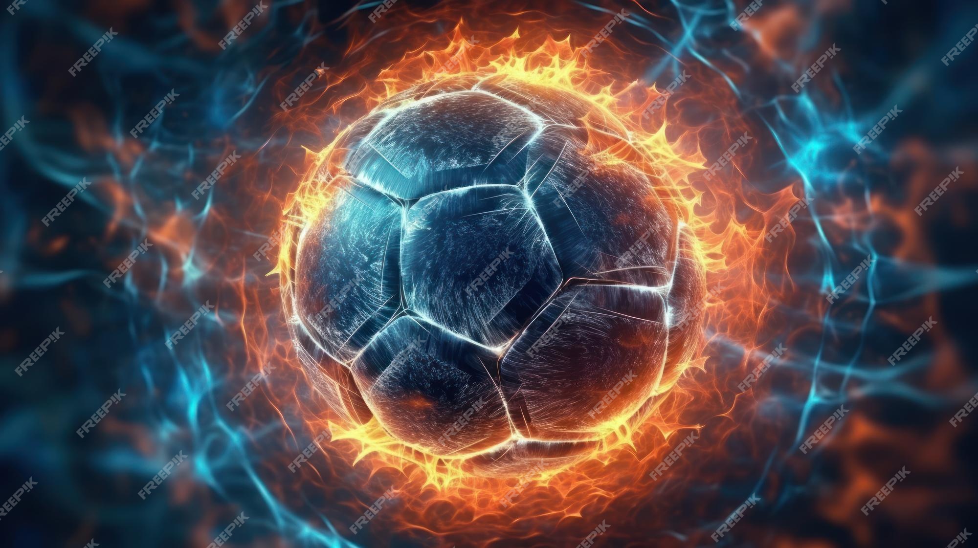 Un Ballon De Foot Avec Du Feu Et De La Glace Dessus