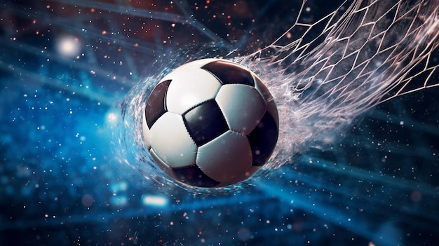 Ballon de football AI génératif volant dans le but