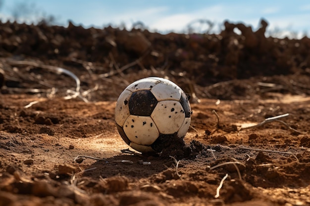 Ballon De Football D'avant-match Assis Sur Un Terrain En Terre Battue |  Photo Premium