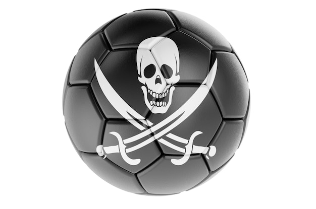 Ballon de football ou ballon de football avec rendu 3D du drapeau pirate