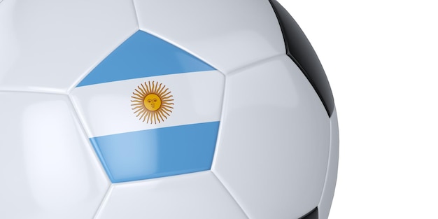 Ballon de football blanc avec le drapeau de l'Argentine sur un fond blanc Isolé Close up 3D illustration