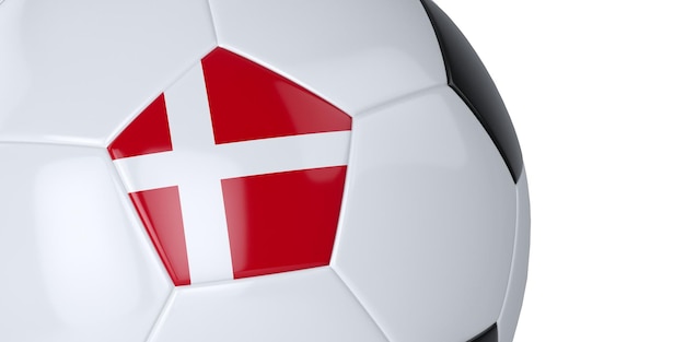 Ballon de football blanc avec le drapeau du Danemark sur fond blanc Isolé Close up 3D illustration