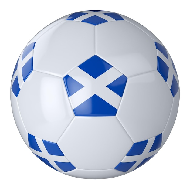 Ballon de football blanc avec drapeau de l'Ecosse sur fond blanc Ballon de football en cuir isolé Ballon blanc classique avec patchs Drapeaux des pays Illustration 3D