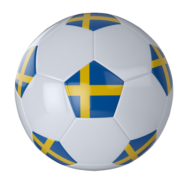 Ballon de football blanc avec le drapeau de la Suède sur fond blanc Ballon de football en cuir Drapeaux des pays Europe Coupe du monde 2022 Illustration 3D