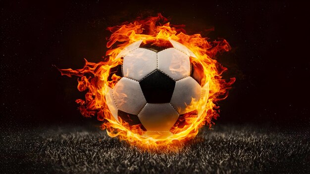 Photo un ballon de football captivant en feu