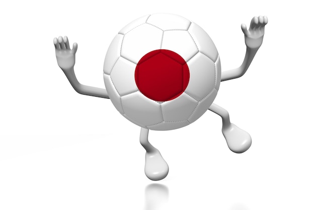 Ballon de football de dessin animé avec le drapeau national du Japon illustration 3D