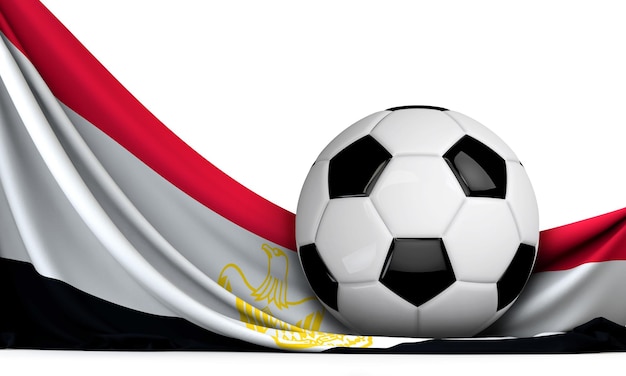 Ballon de football sur le drapeau de l'Egypte Football fond rendu 3D