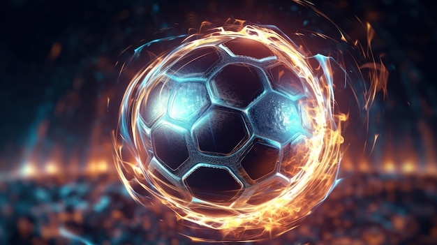 Un ballon de football avec un effet de feu au centre