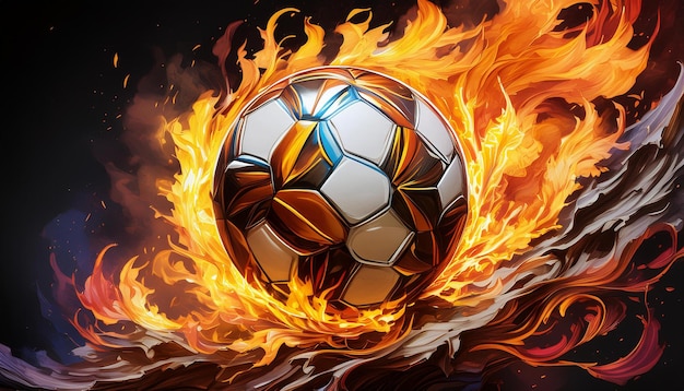 Photo un ballon de football est en feu et entouré de flammes.