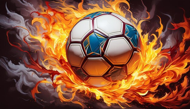 Photo un ballon de football est en feu et entouré de flammes.