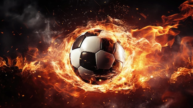 Ballon de football en feu Boule de feu brûlante But dans le jeu de sport