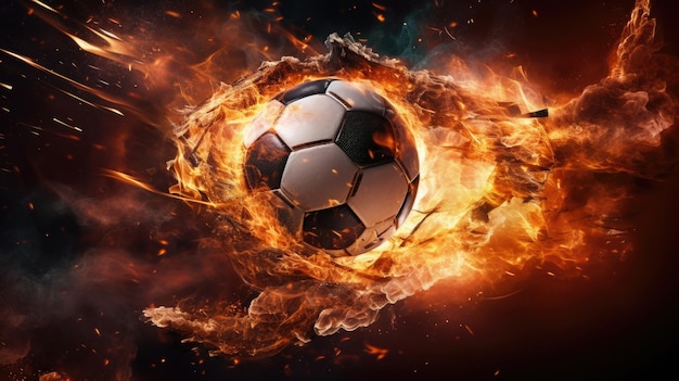 Ballon de football en feu Boule de feu brûlante But dans le jeu de sport