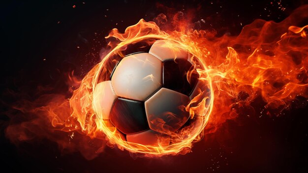 Un ballon de football en feu pendant un match Générez Ai