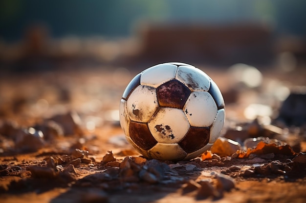 Le ballon de football en gros plan repose sur un terrain texturé prêt pour le prochain jeu exaltant