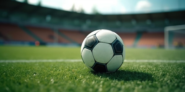 Ballon de football sur l'herbe verte sur le terrain sportif Belle image d'illustration Generative AI