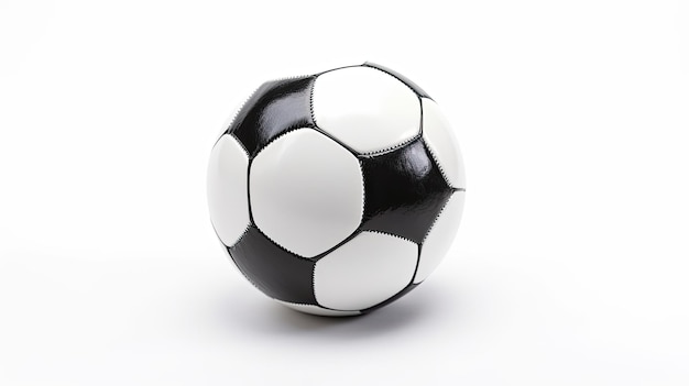 Ballon de football noir et blanc avec des rayures blanches sur fond blanc