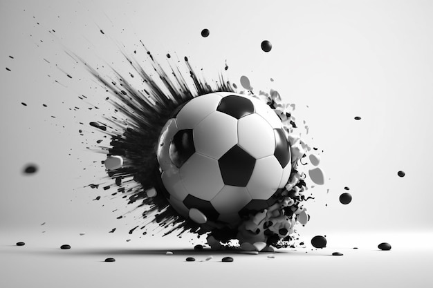 Un ballon de football perce un mur avec des points noirs et blancs.