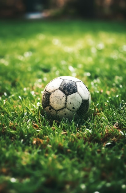 ballon de football posé sur un carré d'herbe