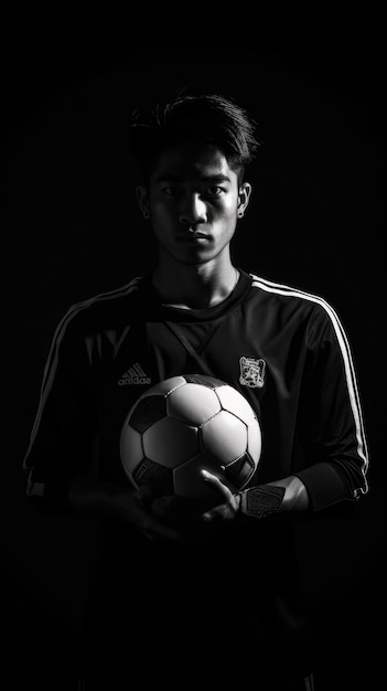 ballon de football tenu par les mains d'un joueur