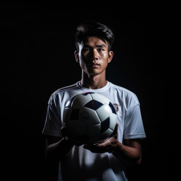 ballon de football tenu par les mains d'un joueur